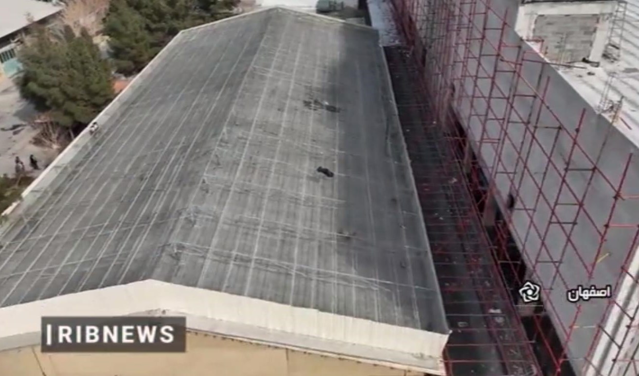 Screen grab from a video depicting the intact roof of the targeted building in yestreday's attack (IRIB)