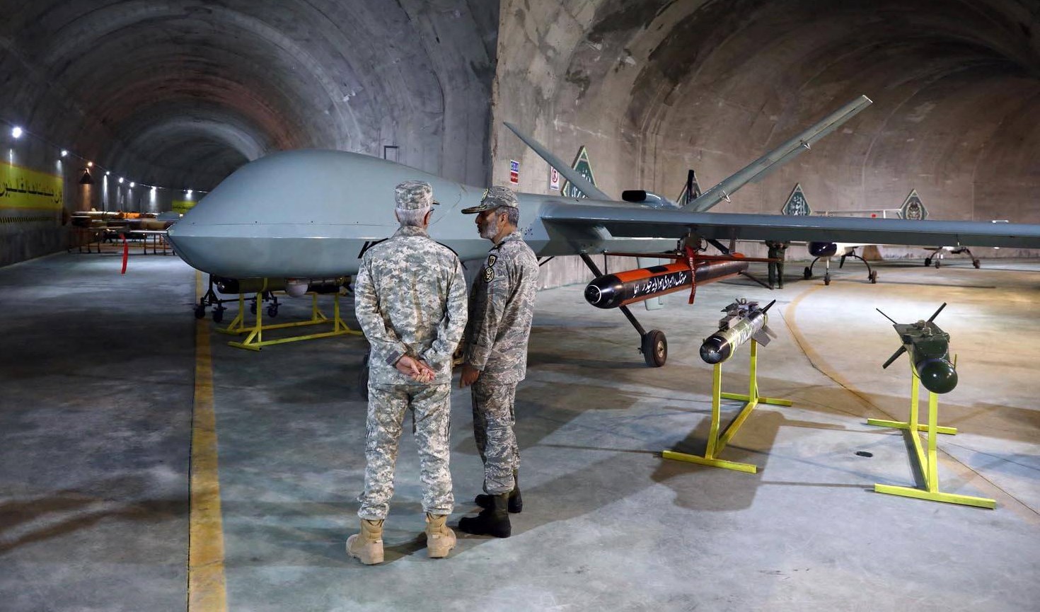 Iranian made UAVs in an underground base at an undisclosed location in Iran on May 28, 2022 (AFP)