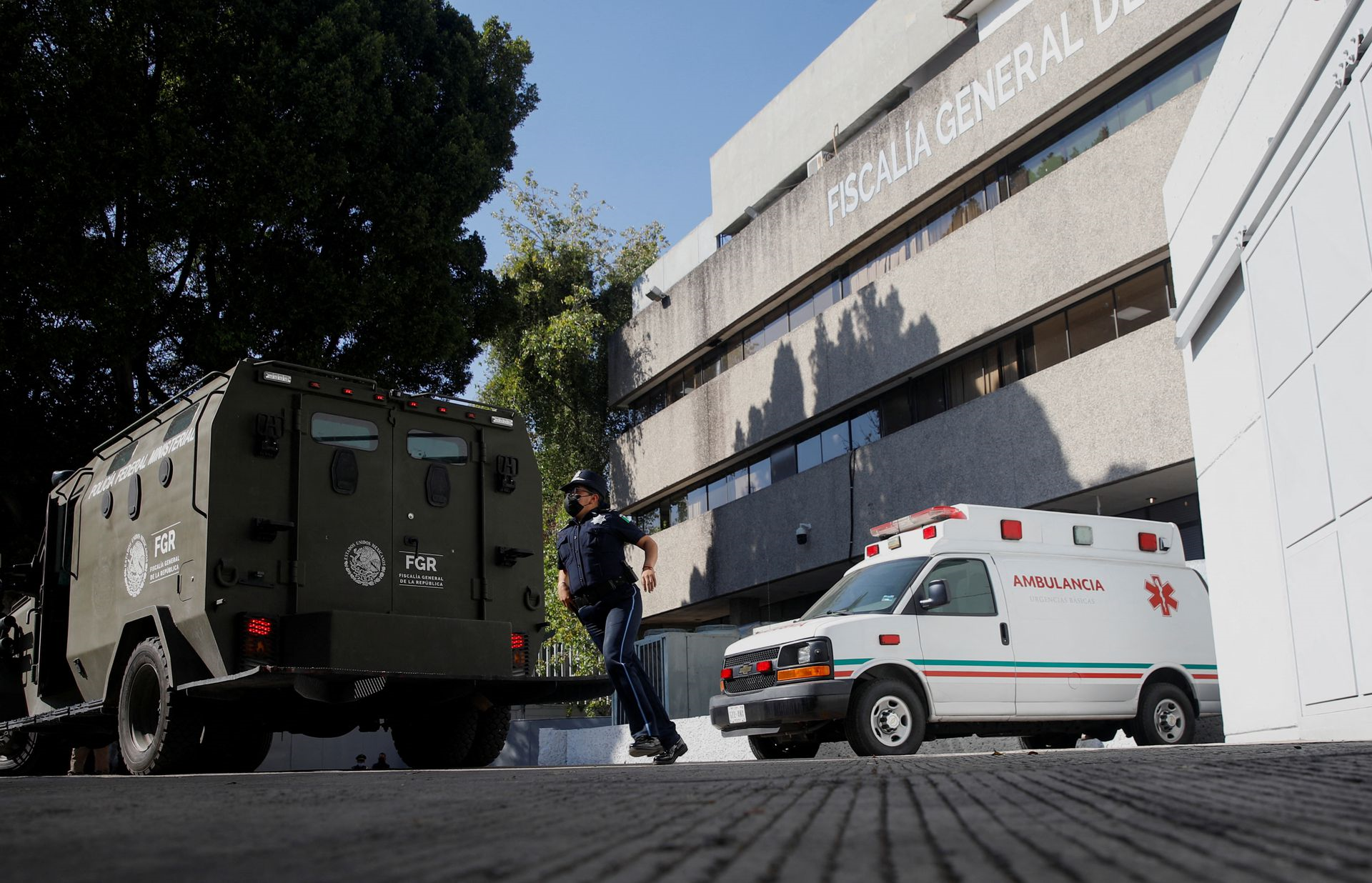 A vehicle inside the Attorney General's Office for Special Investigations on Organized Crime (FEMDO), following the detention of Mexican drug lord Ovidio Guzman, son of Joaquin