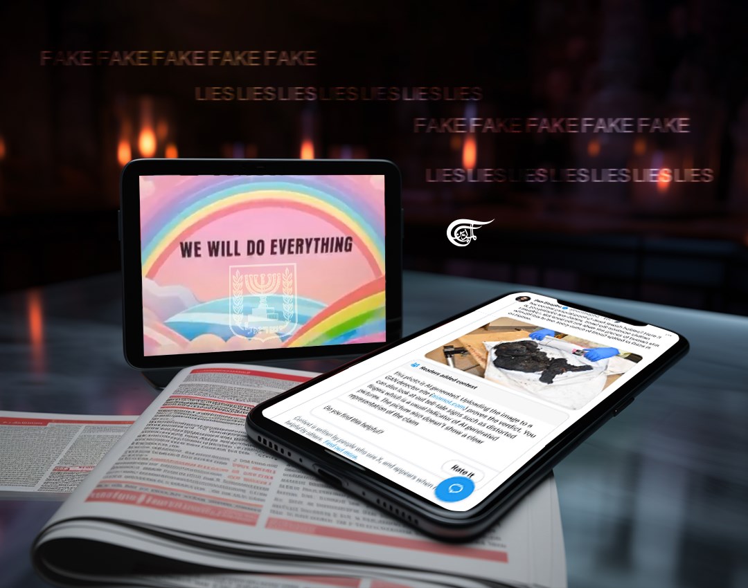 ‘Israel’ embarks on a huge disinformation campaign (Illustrated by Arwa Makki, Al Mayadeen English)