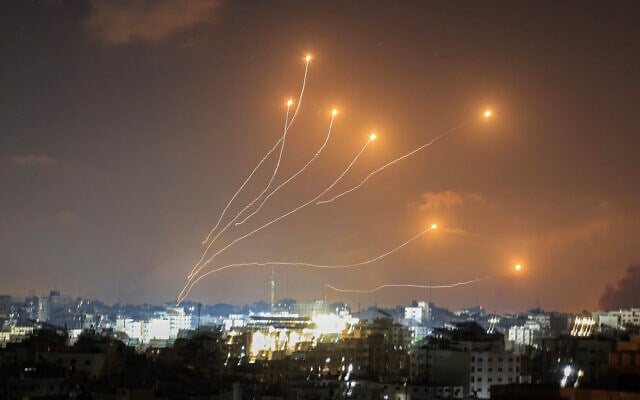 Israeli Iron Dome system intercepts rockets launched from Gaza on October 11, 2023. (AFP)