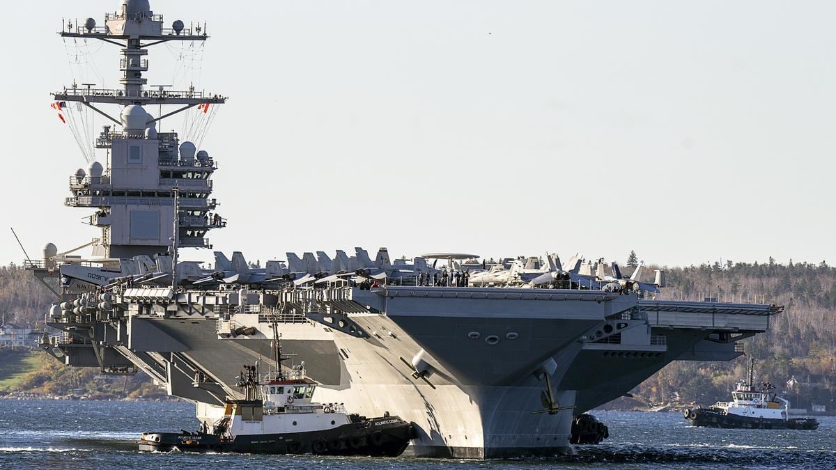 The USS Gerald R. Ford, arrives in Halifax, on Oct. 28, 2022. (AP)