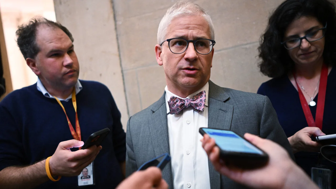 Rep. Patrick McHenry speaks to members of the media at the US Capitol on October 3, 2023. (AFP)