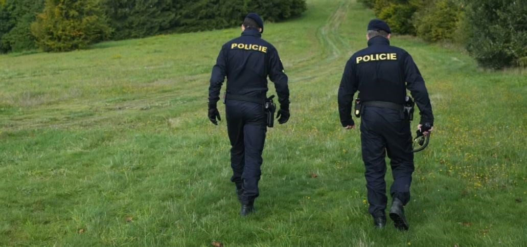 Czech policemen walk on patrol at the border with Slovakia near Stary Hrozenkov, Czech Republic, on Sept. 29, 2022. (AP)