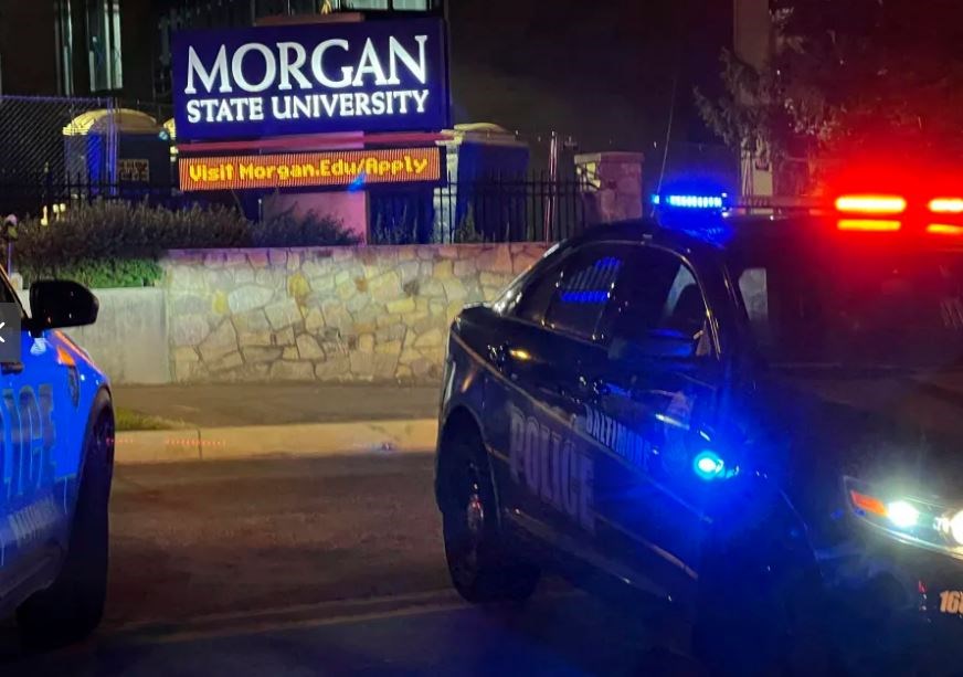 Baltimore police respond to a shooting at Morgan State University, Tuesday, Oct. 3, 2023, in Balitmore. (The Baltimore Sun via AP)