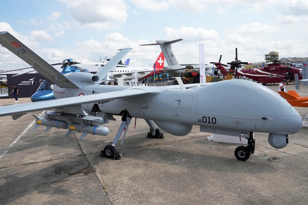 An ANKA drone developed by Turkish Aerospace Industries is presented at the Paris Air Show on June 21, 2023, in Le Bourget, north of Paris (AP Photo/Michel Euler, File)