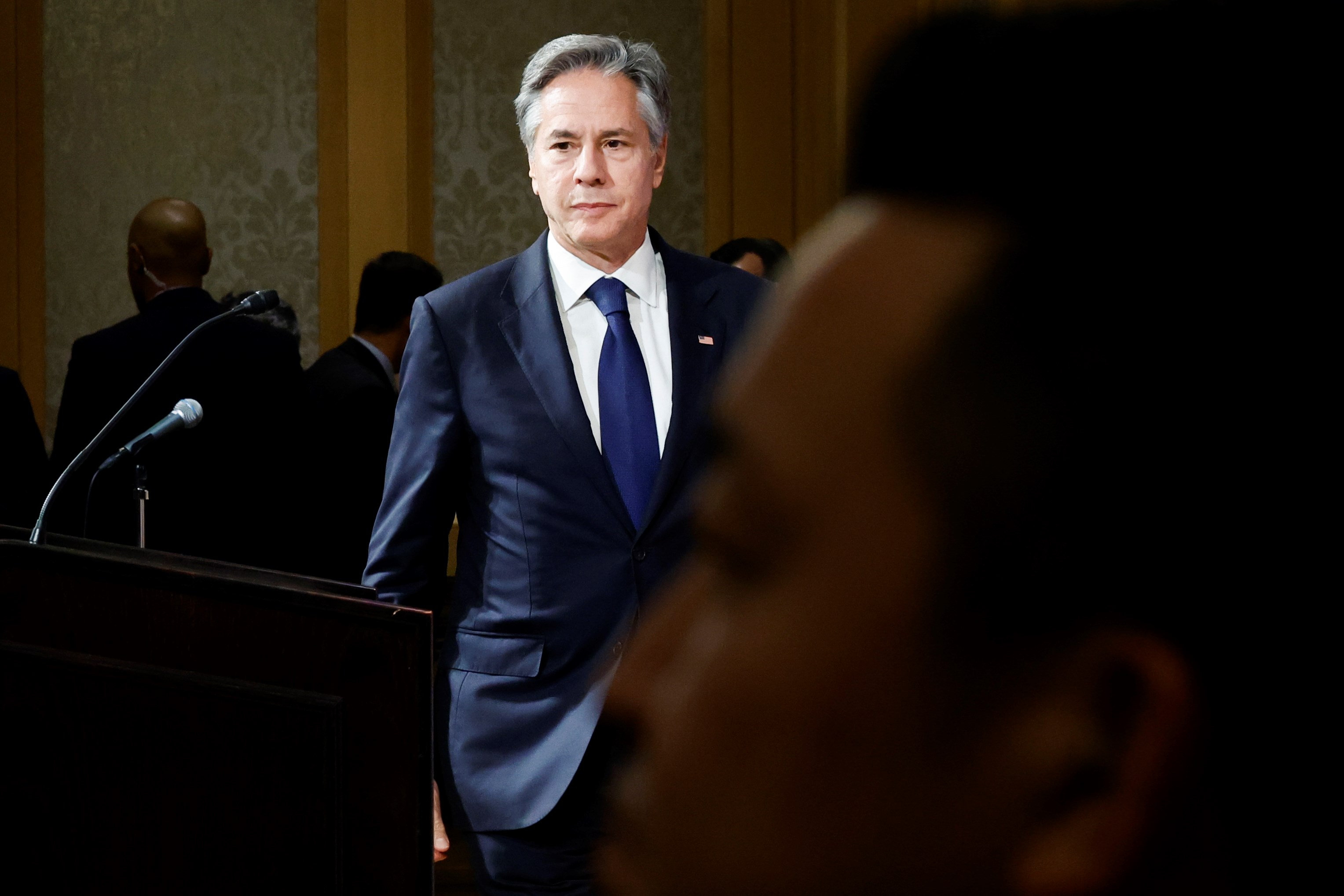 U.S. Secretary of State Antony Blinken arrives to hold a press conference after attending a session of the Group of 7 Foreign Ministers meetings in Tokyo, Wednesday, Nov. 8, 2023. (AP)