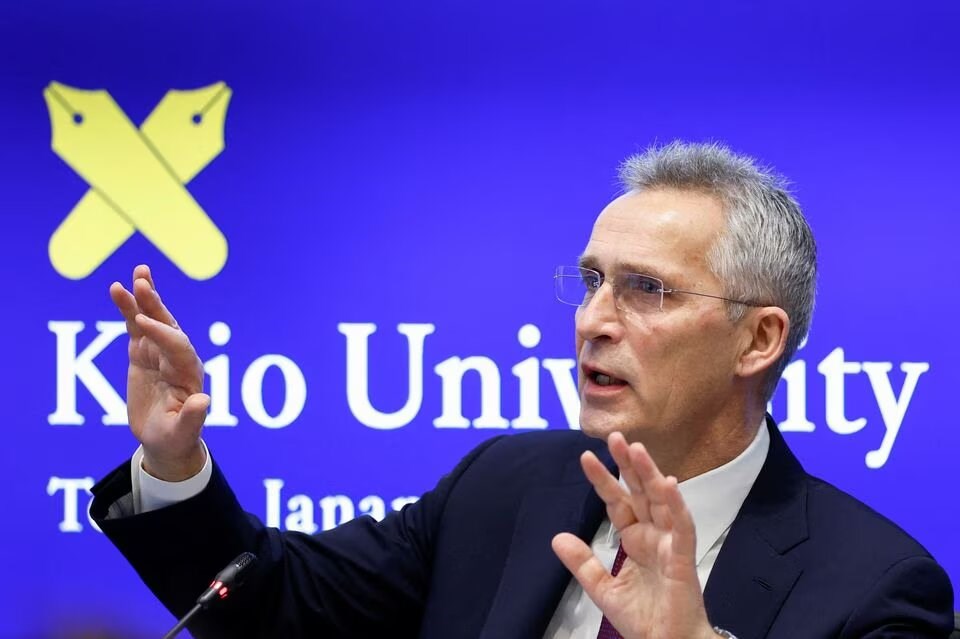 NATO Secretary General Jens Stoltenberg speaks during a session of a panel discussion and dialogue with students as he visits at Keio University in Tokyo, Japan February 1, 2023 (Reuters).