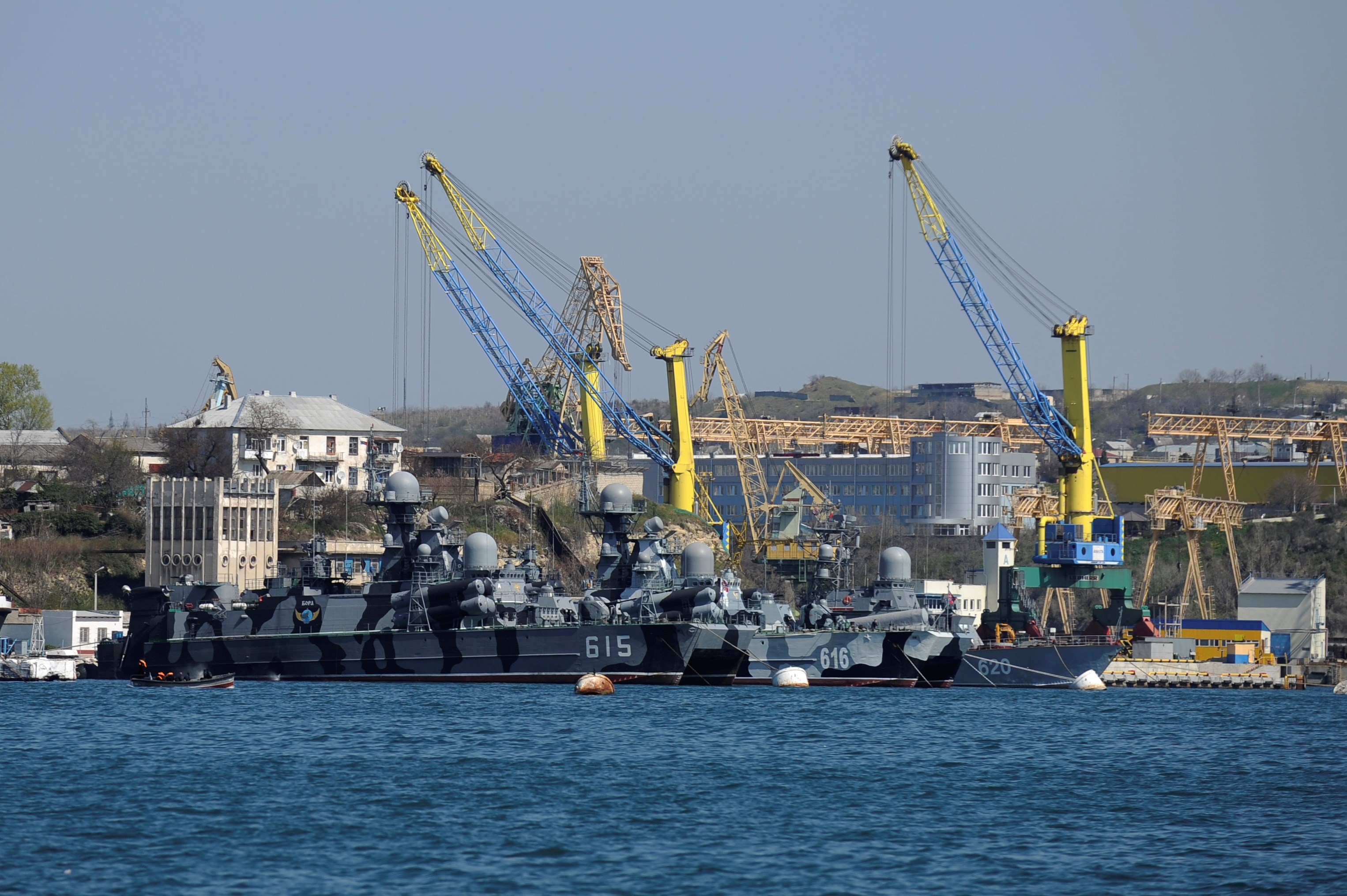 Russian Black Sea fleet ships are anchored in one of the bays of Sevastopol, Crimea, March 31, 2014 (AP Photo, File)