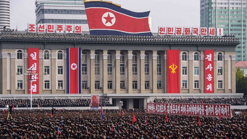 People gather at Kim Il Sung Square in Pyongyang, October 12, 2020 (AFP)