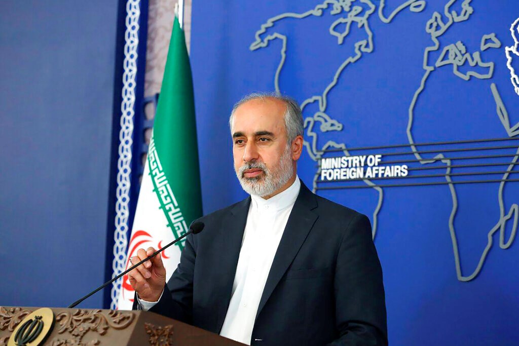 In this photo released on Thursday, Aug. 11, 2022, by the Iranian Foreign Ministry, Foreign Ministry spokesperson Nasser Kanaani speaks in Tehran, Iran (Iranian Foreign Ministry via AP, File)