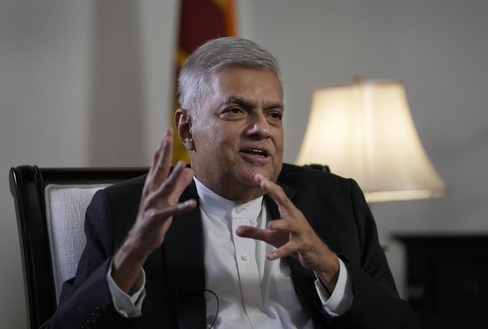 Ranil Wickremesinghe during an interview with the Associated Press in Colombo, Sri Lanka, Saturday, June 11, 2022 (AP)