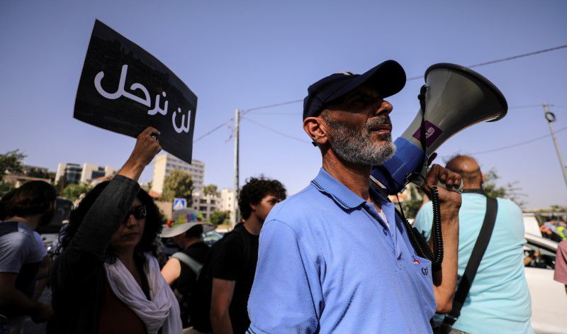  Saleh Abu Diab, a Palestinian resident of Sheikh Jarrah, takes part in a protest against his possible eviction after an Israeli court accepted Jewish settler land claims, in his neighborhood in East Jerusalem June 11, 2021 (Reuters).