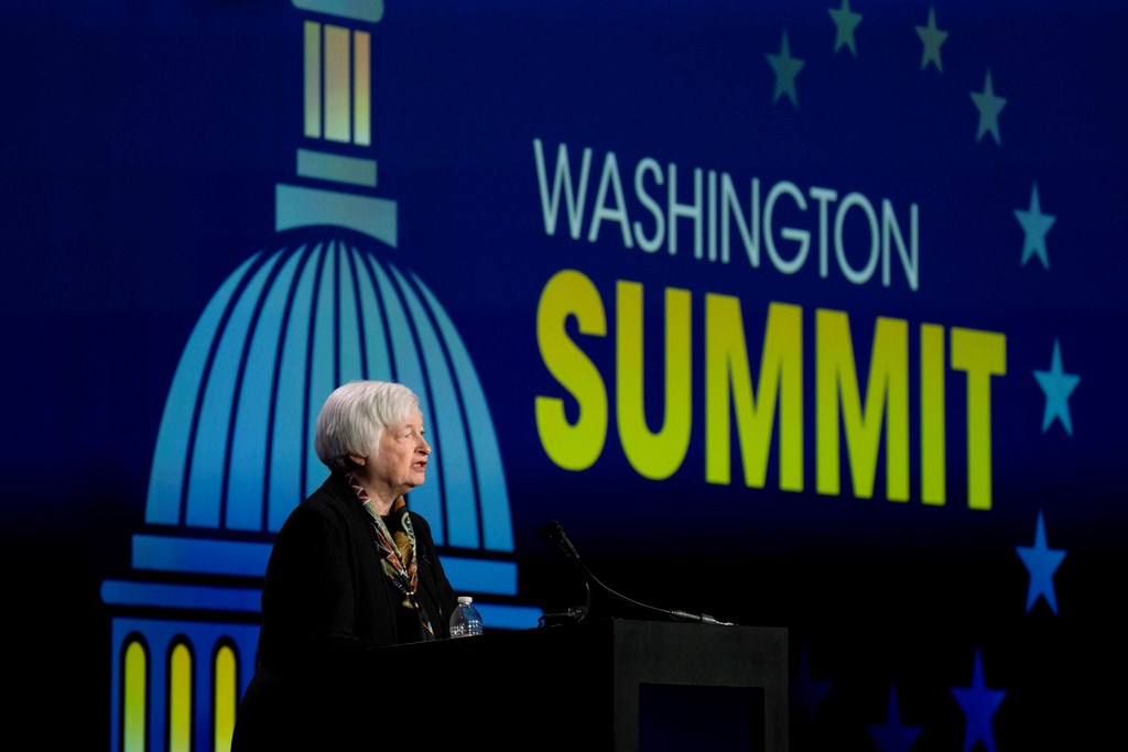 Treasury Secretary Janet Yellen speaks to the American Bankers Association, Tuesday, March 21, 2023, in Washington (AP Photo/Manuel Balce Ceneta)