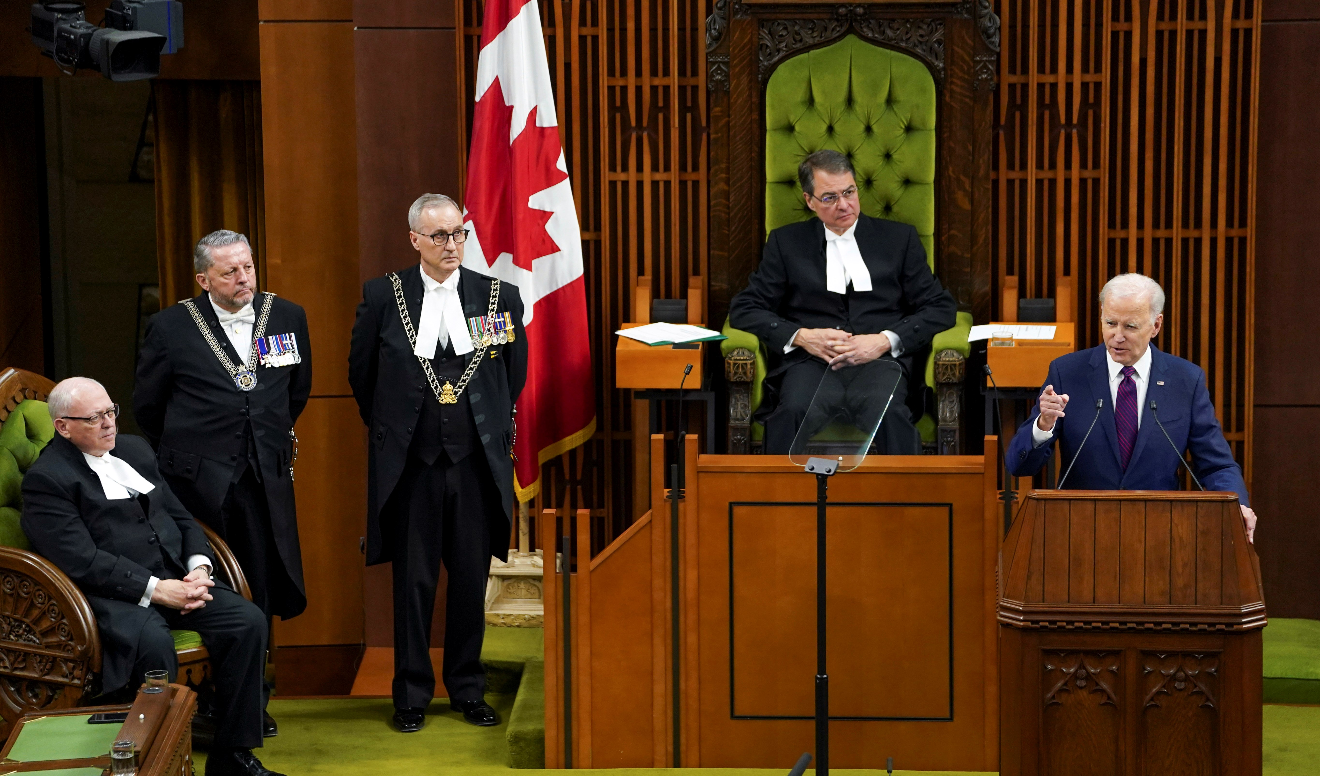 US President Joe Biden speaks to the Canadian Parliament in Ottawa, Canada, Friday, Mach 24, 2023 (AP).