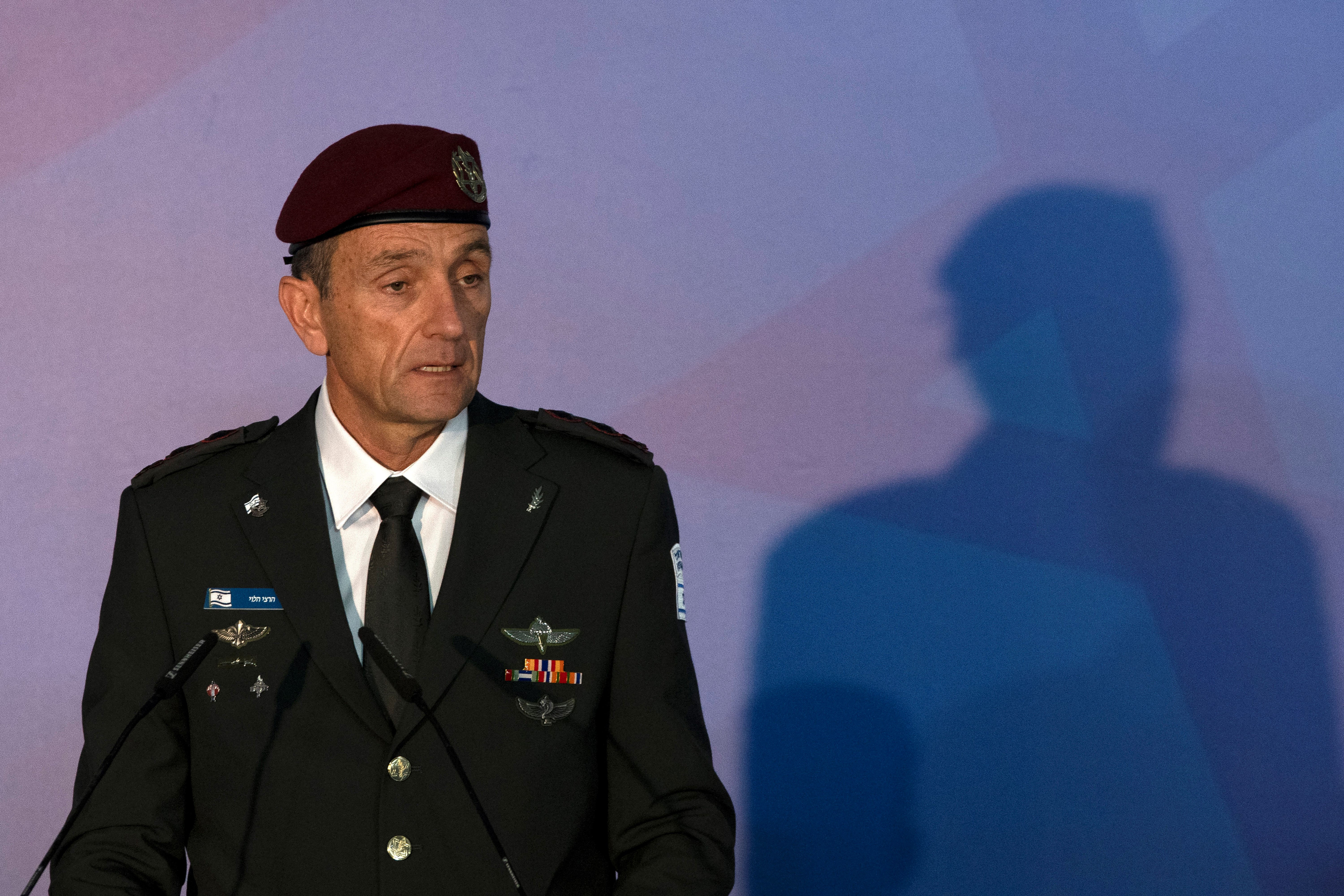 Israel Occupation Forces Chief Herzi Halevi speaks during his transition ceremony in Al-Quds, January 16, 2023 (AP).