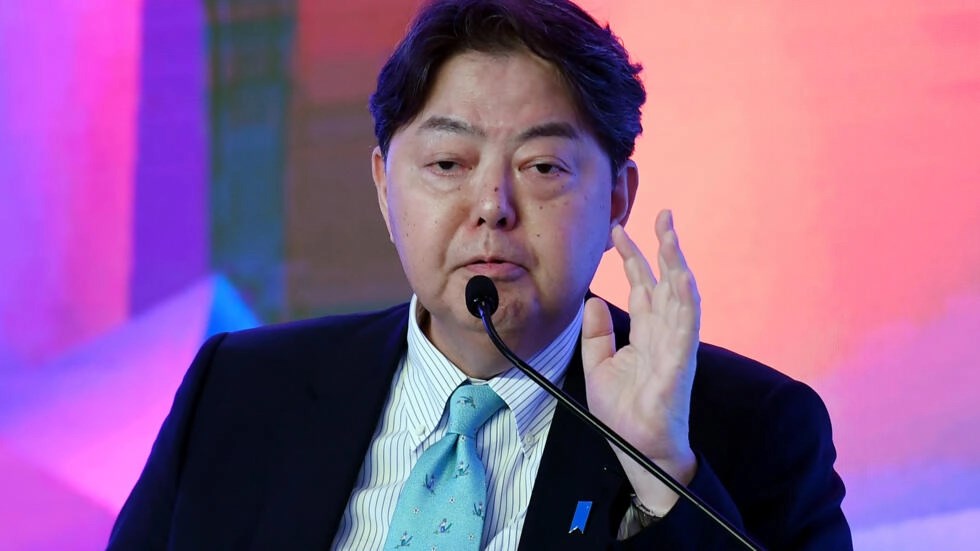 Japan's top diplomat Yoshimasa Hayashi speaking at a news conference. (AFP)