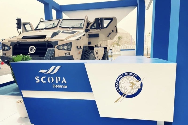 Aerospace company Paramount Group's Mbombe on the Scopa stand at the World Defense Show in Riyadh, undated (Twitter)