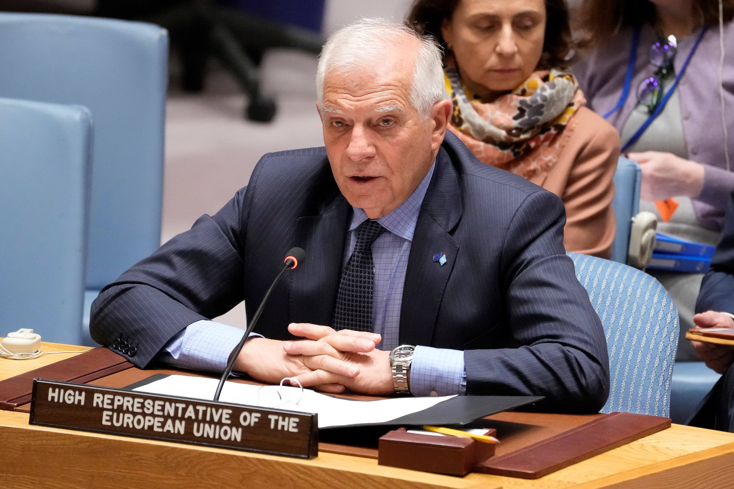 Josep Borrell, Vice-President of the European Commission and High Representative of the EU for Foreign Affairs and Security Policy, speaks during a UN Security Council meeting, Thursday, February 23, 2023 (AP).