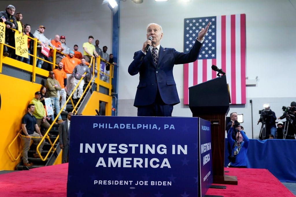 President Joe Biden speaks about his 2024 budget proposal at the Finishing Trades Institute, Thursday, March 9, 2023, in Philadelphia (AP Photo/Evan Vucci)