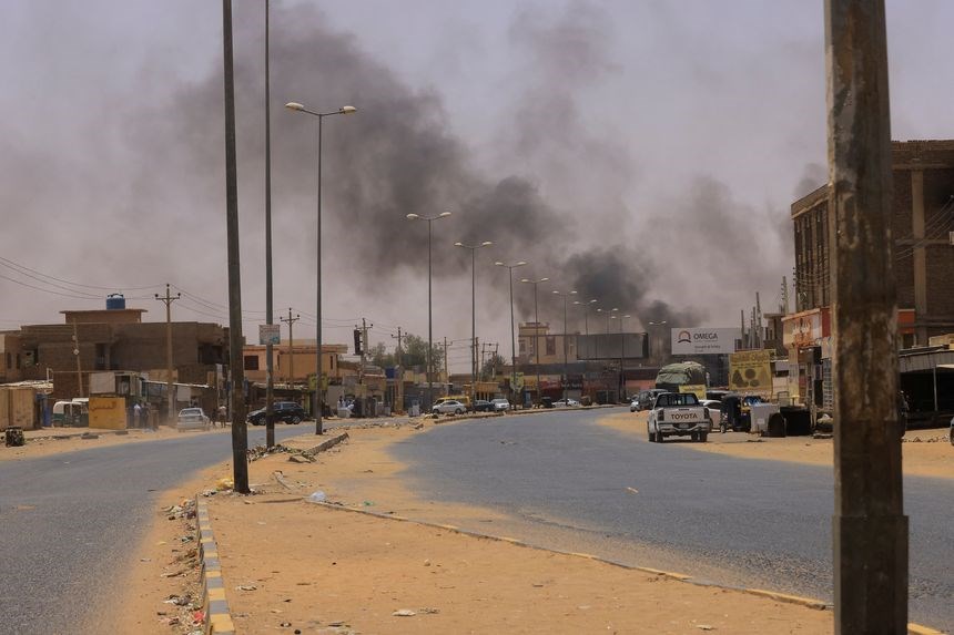 Smoke rising as clashes continue in Sudan between the RSF and the army on April 15, 2023 (Reuters)