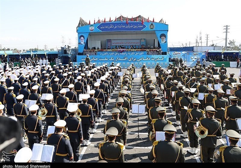 Iranian President Ebrahim Raisi makes a speech during parade to mark National Army Day in Tehran on April 18, 2023.