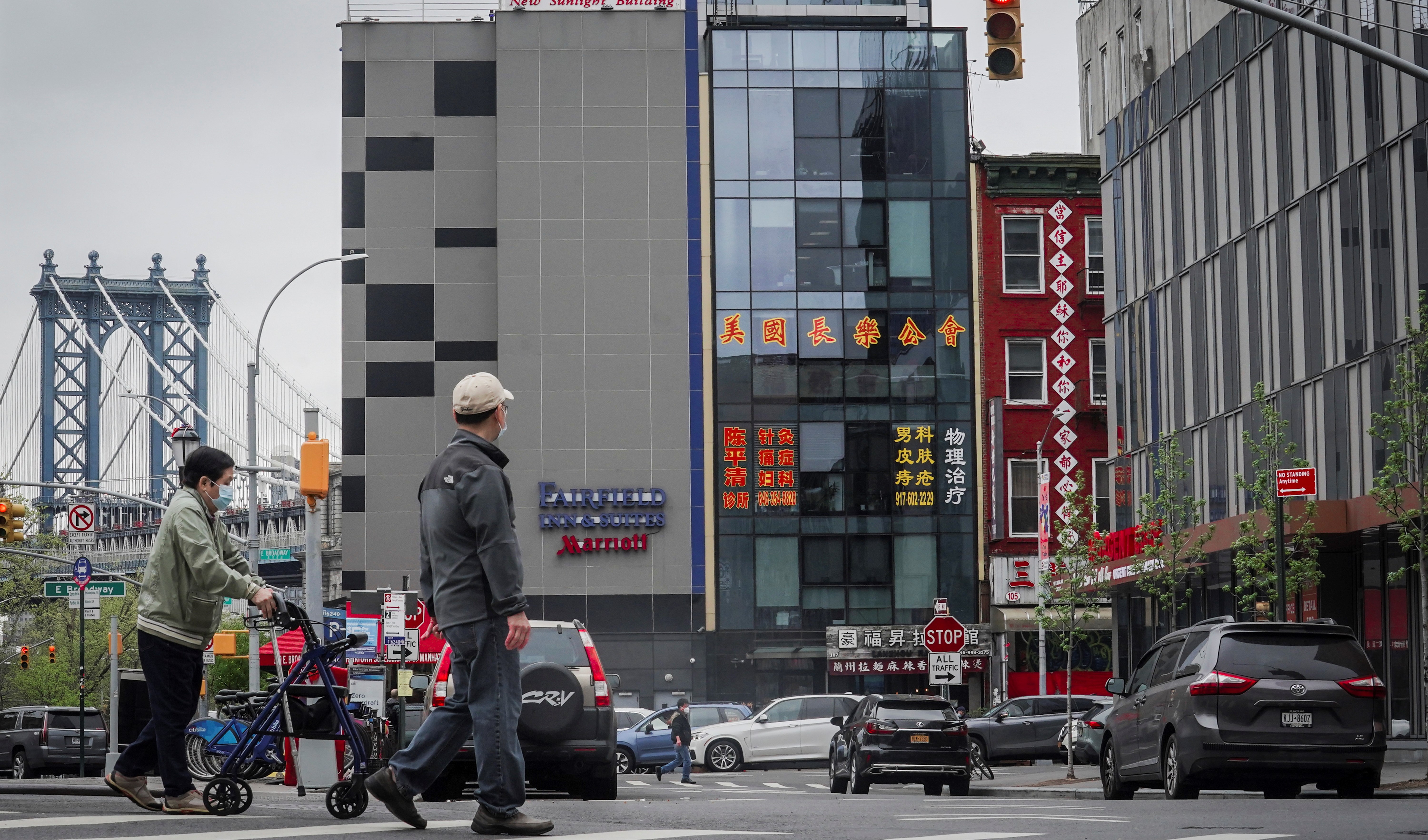 A six story glass facade building, center, is believed to be the site of a foreign police outpost for China in New York's Chinatown, Monday, April 17, 2023. (AP)