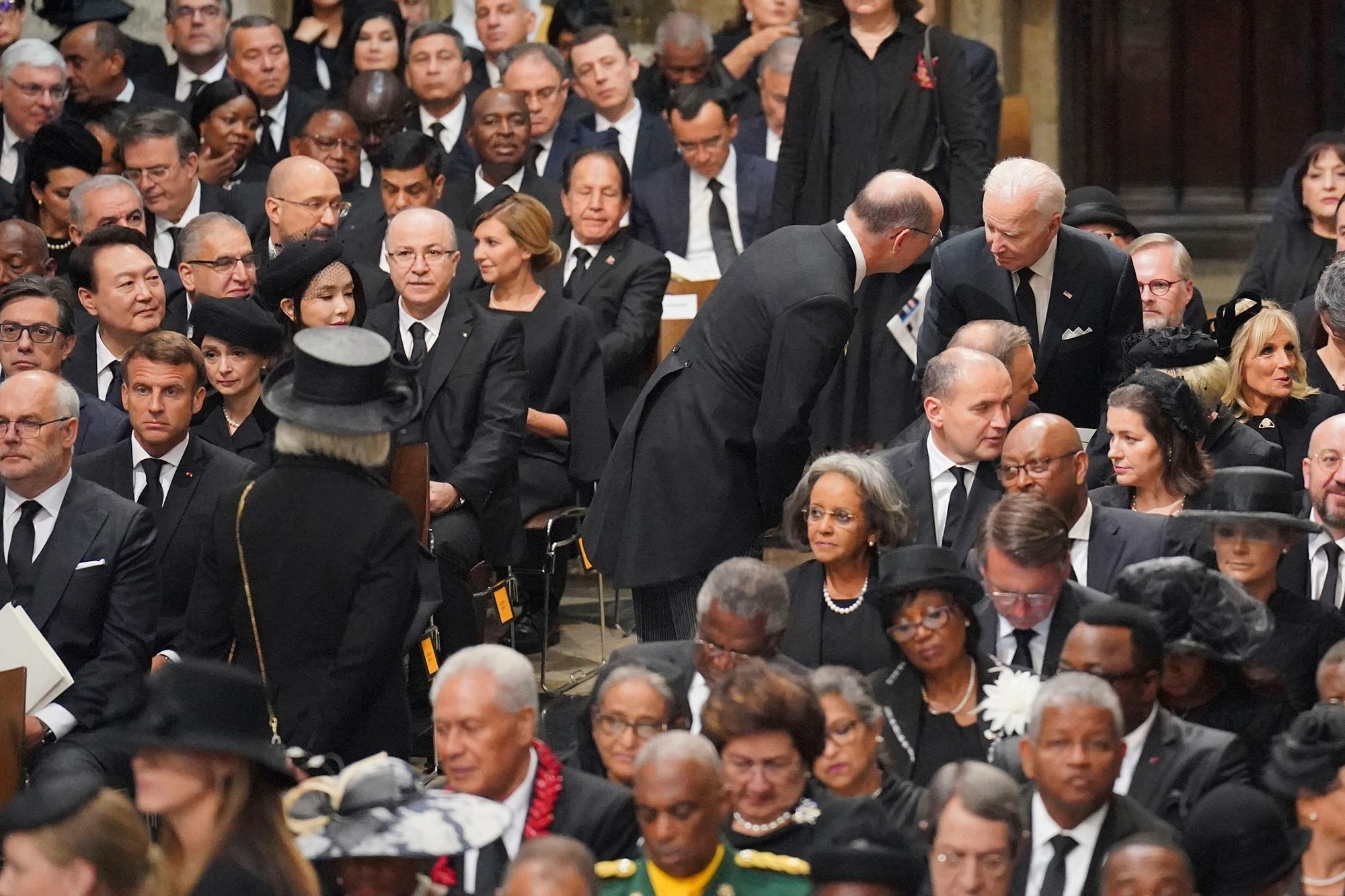 Joe Biden was seated 14 rows from the front at Queen Elizabeth's funeral, September 19 2022. (AP)