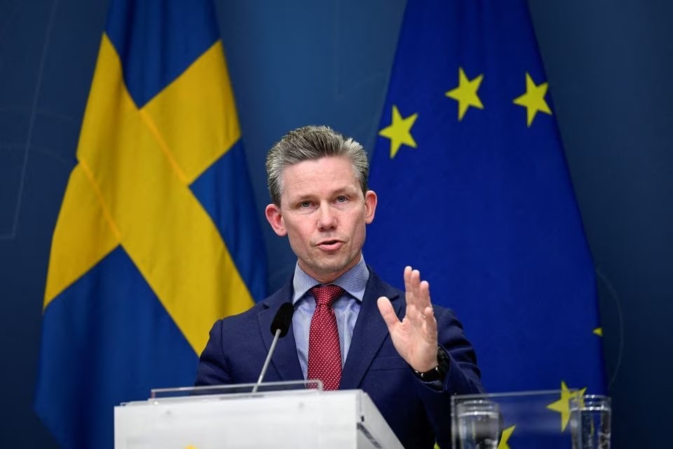 Swedish Defence Minister Pal Josnson speaks at a news conference in Stockholm, Sweden, 24 January 2023. (Reuters)