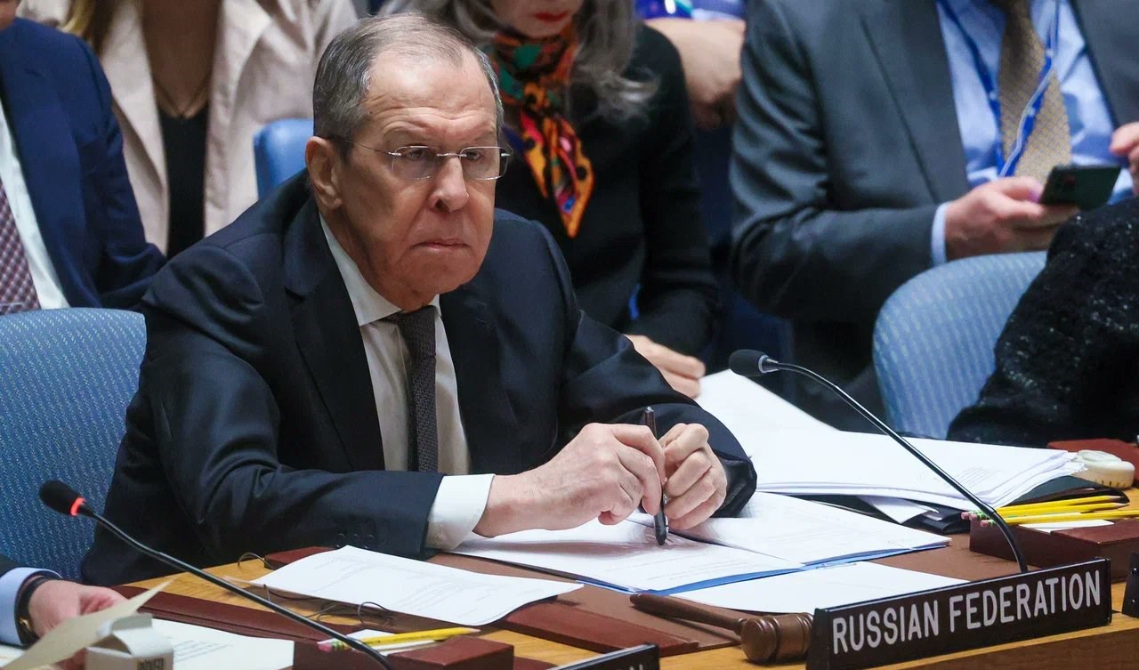 Russian Foreign Minister Sergey Lavrov at the UN Headquarters in New York, US, on April 24, 2023 (Russian Foreign Ministry Twitter)
