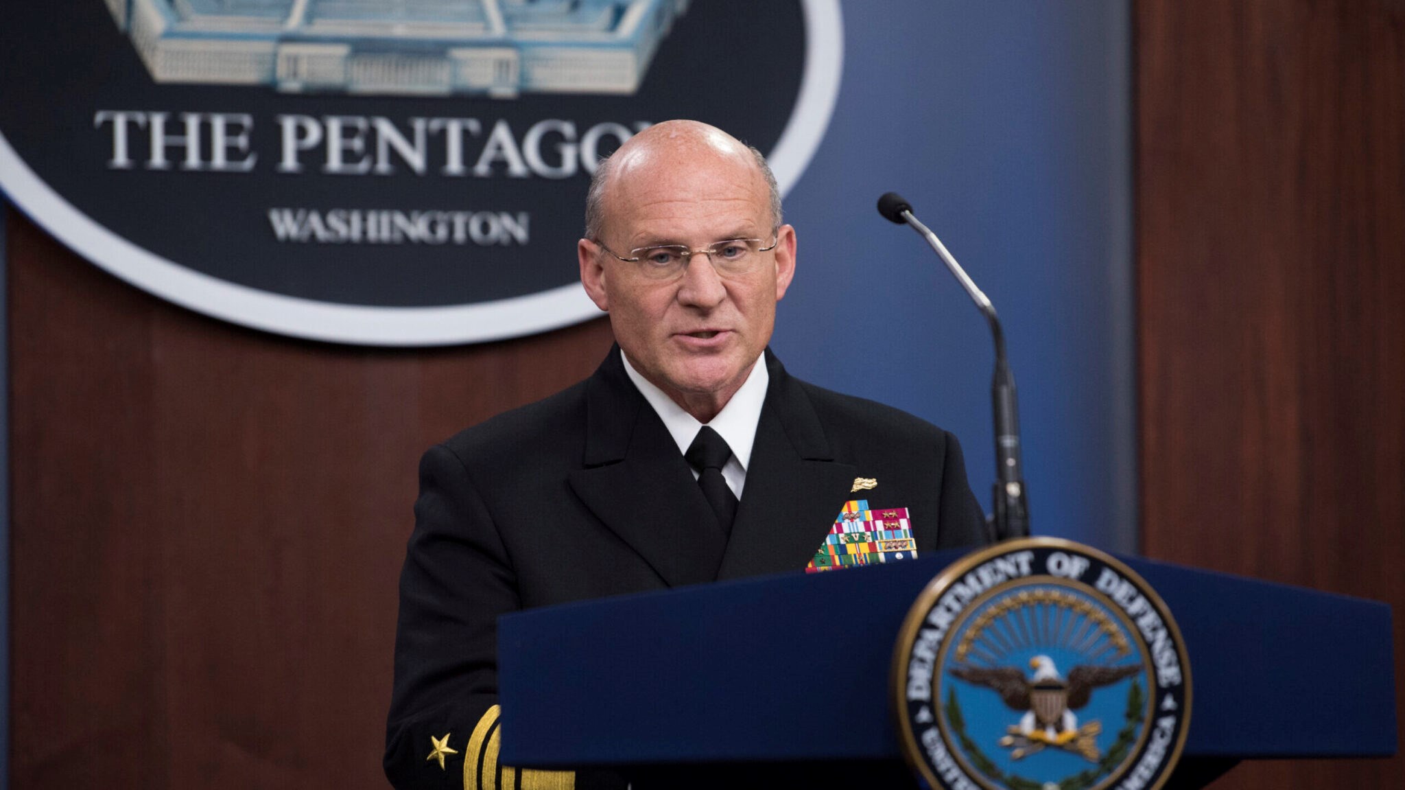 Chief of Naval Operations Adm. Michael M. Gilday at a Pentagon press briefing, in Washington, DC on April 2, 2020 (Department of Defense)