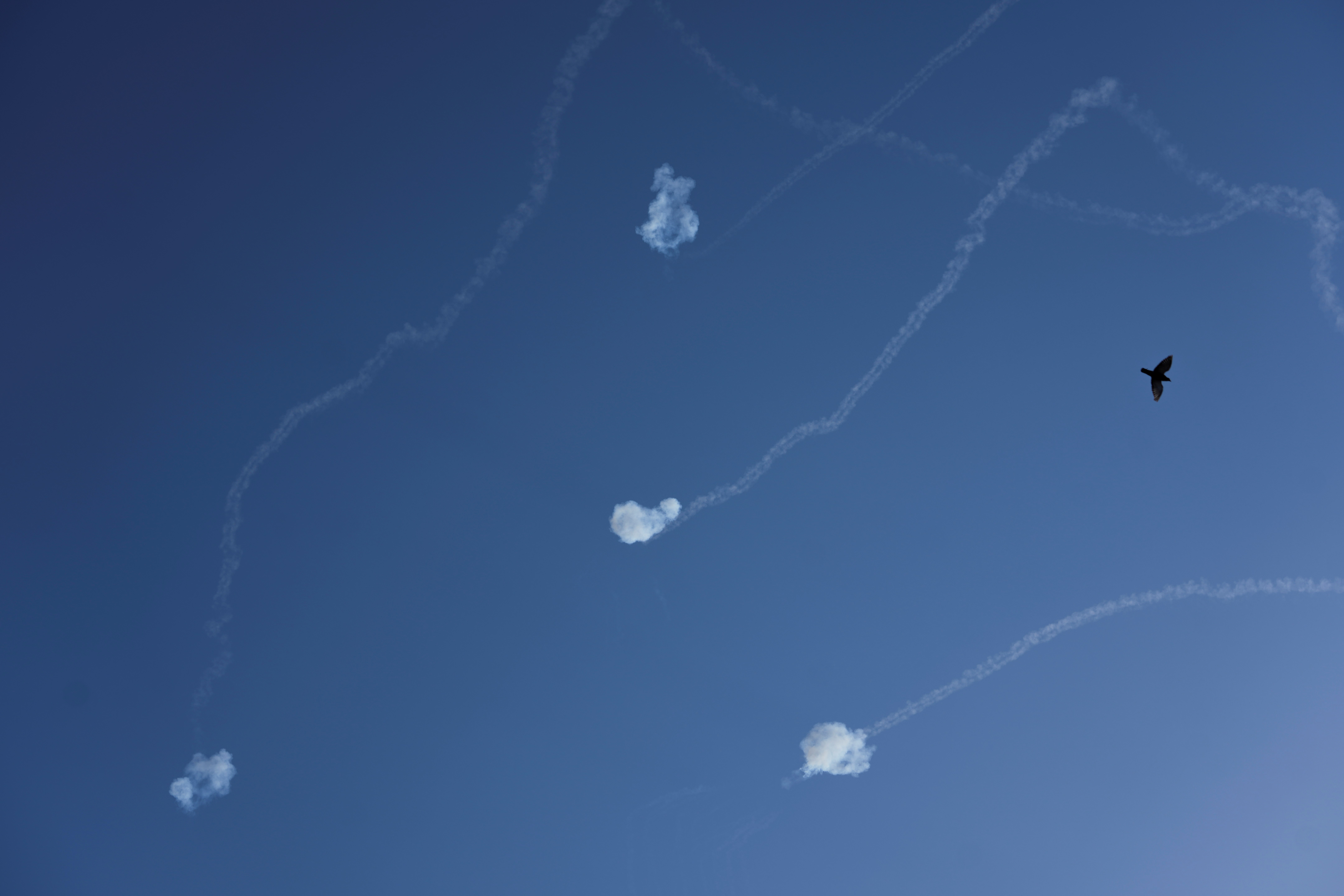 The Israeli Iron Dome system intercepts a rocket fired from the Gaza Strip, in Askalan, occupied Palestine, August 7, 2022 (AP)
