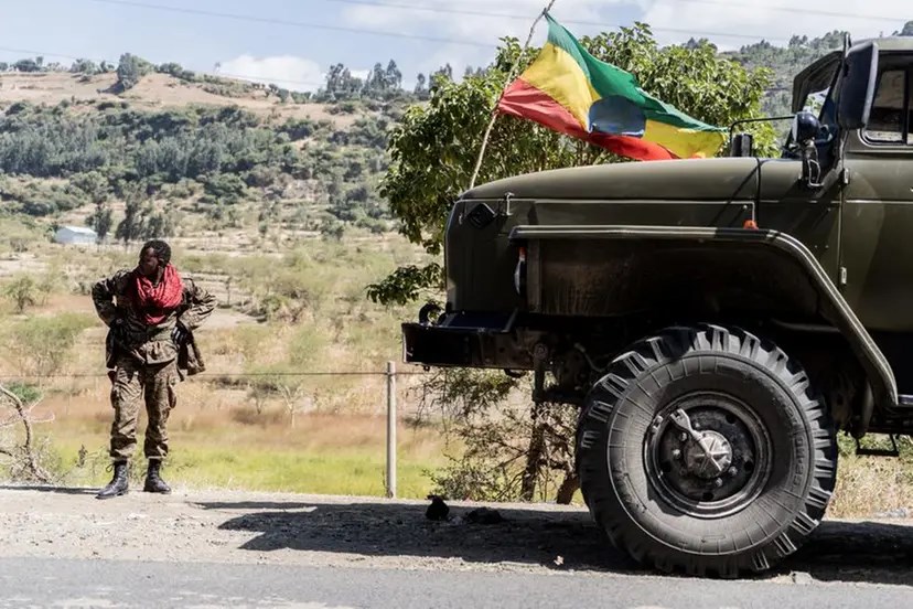A soldier from the Ethiopian National Defense Force (ENDF) looks on in Hayk, Ethiopia, on December 13, 2021. (AFP)