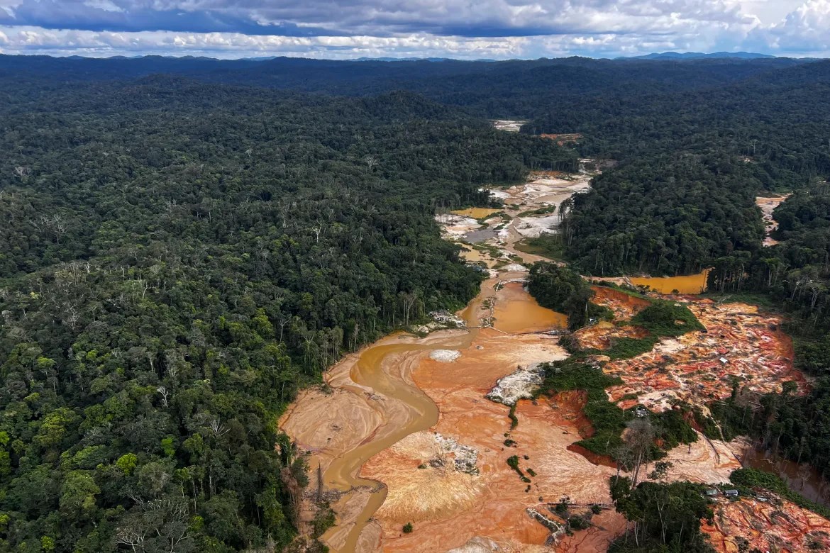 Aerial picture showing an illegal mining camp, known as garimpo, during an operation by the Brazilian Institute of Environment and Renewable Natural Resources (IBAMA) against Amazon deforestation at the Yanomami territory in Roraima State, Brazil. (AFP)