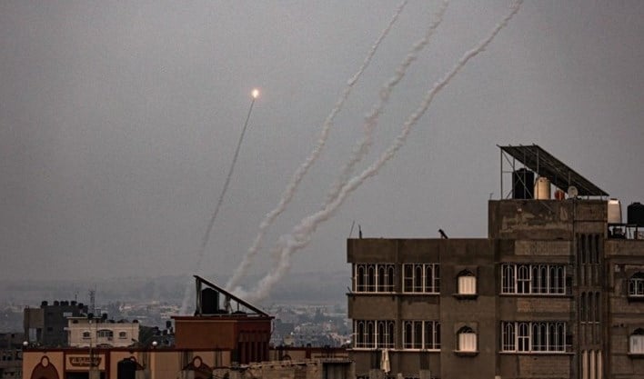 An image of a volley of rockets launching from Gaza, Palestine 13 May, 2023. (Social Media)