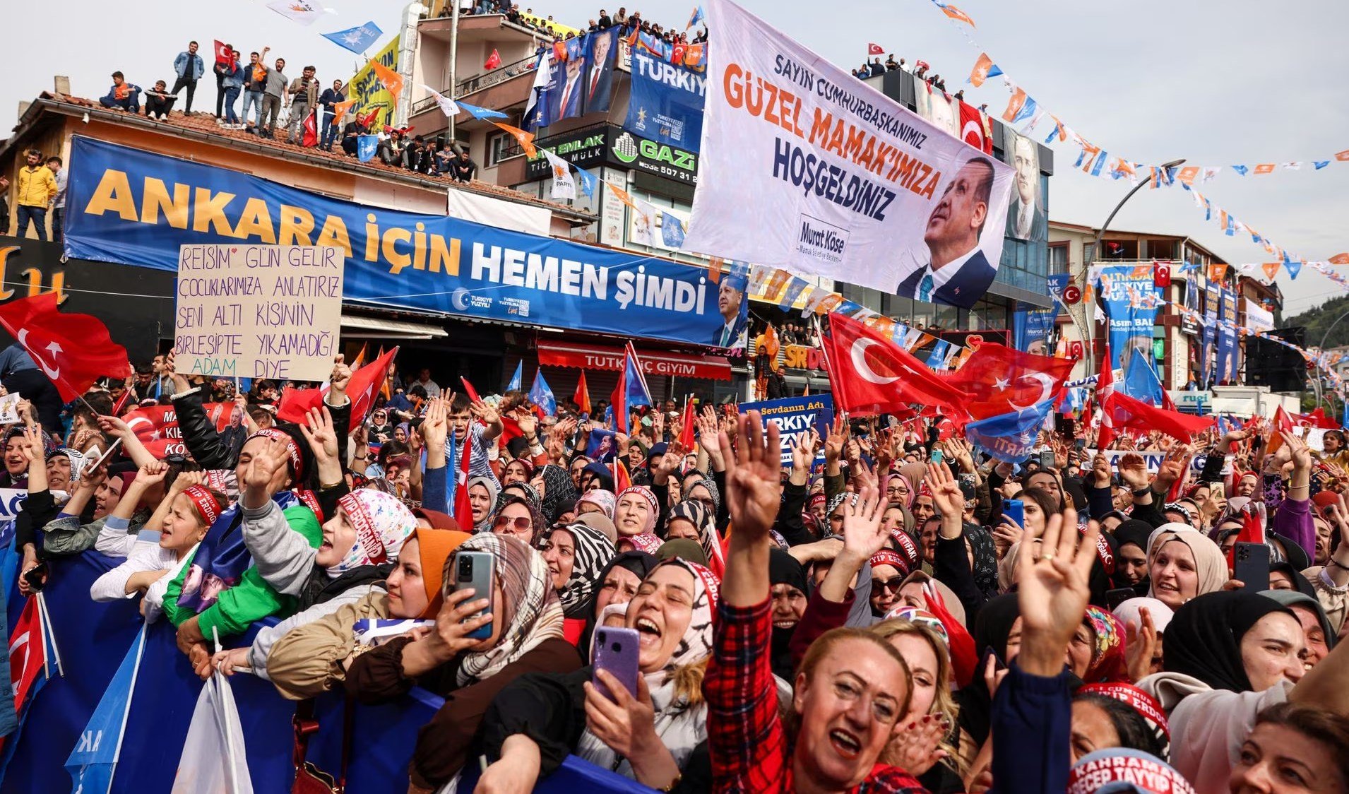 Supporters of Turkish President Tayyip Erdogan attend a rally ahead of the May 14 presidential and parliamentary elections in Ankara, Turkey, May 11, 2023 (Reuters)