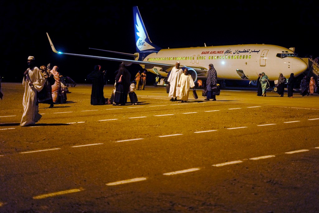 Sudanese, who had been stranded in Jeddah, Saudi Arabia, arrive at Port Sudan airport, Thursday, May 11, 2023 (AP Photo/Amr Nabil)