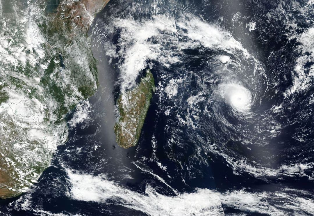 Satellite imagery shows Tropical Cyclone Freddy approaching Madagascar in this undated image obtained on February 20, 2023 (Reuters)