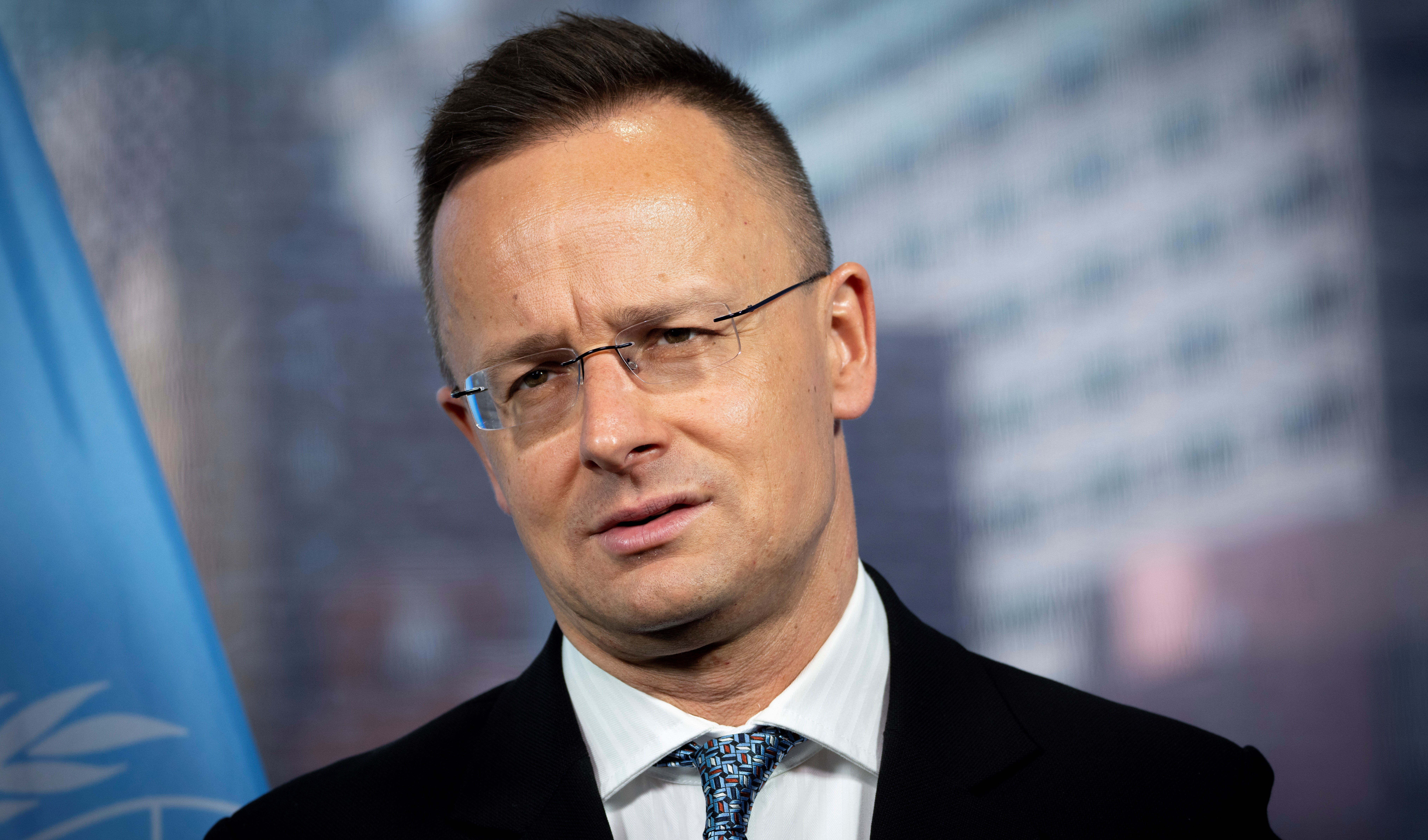Peter Szijjarto, Minister of Foreign Affairs of Hungary, is interviewed by The Associated Press, Friday, March 24, 2023, at United Nations headquarters. (AP)