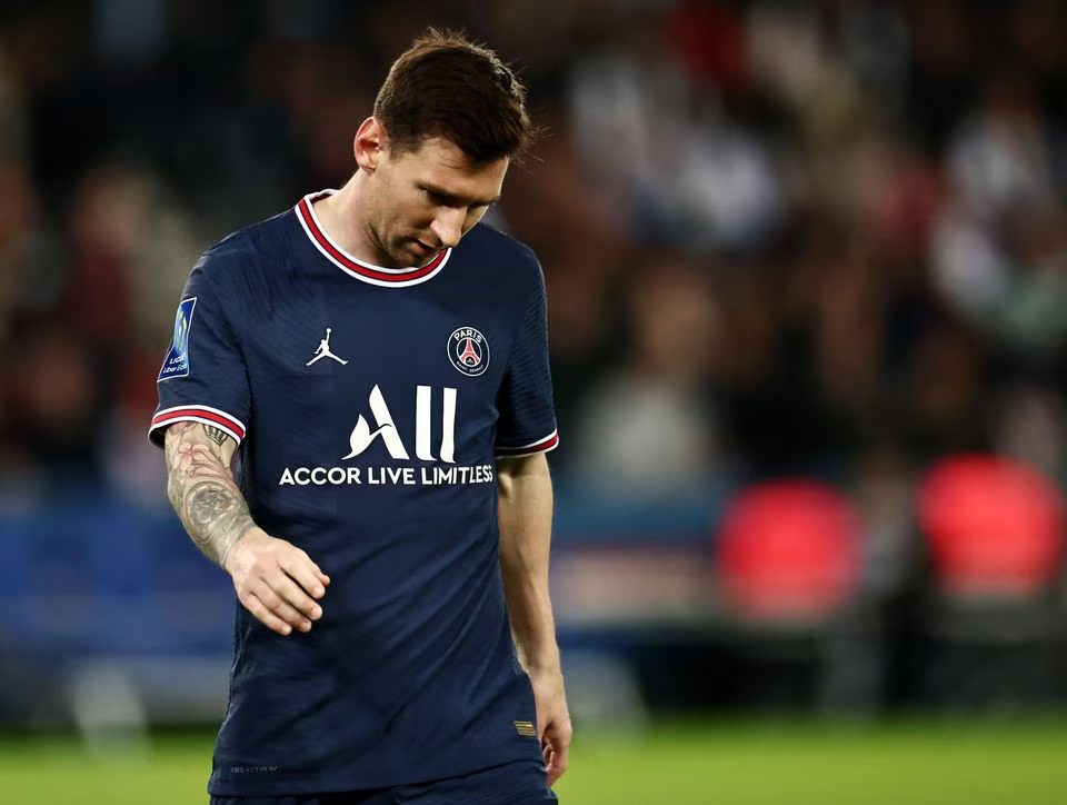 Lionel Messi seen at the first half of a Paris Saint Germain vs Lille game at the Parc des Princes, Paris, France. 29 October 2021. (Reuters)