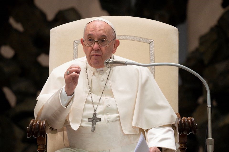 Pope Francis holds the weekly general audience at the Paul VI Audience Hall at the Vatican, January 12, 2022 (Reuters)