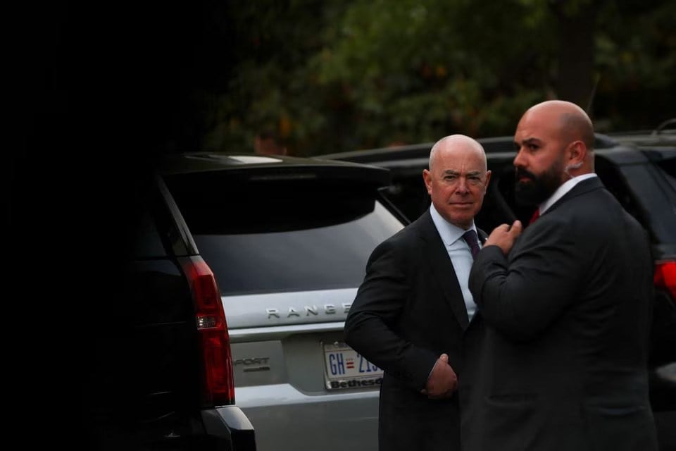 Department of Homeland Security (DHS) Secretary Alejandro Mayorkas leaves the Eisenhower Executive Office Building in Washington, U.S., April 25, 2023 (Reuters)