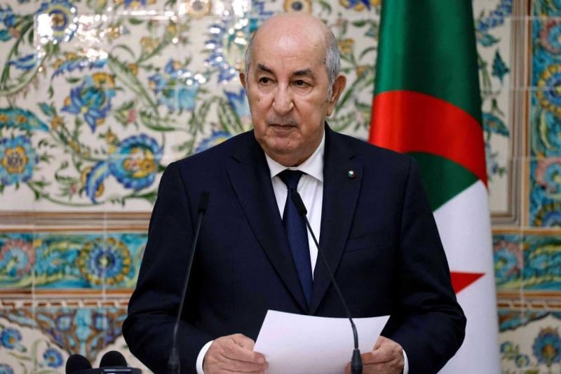Algerian President Abdelmadjid Tebboune speaks during a press conference at the presidential palace in Algiers, August 25, 2022. (AFP)