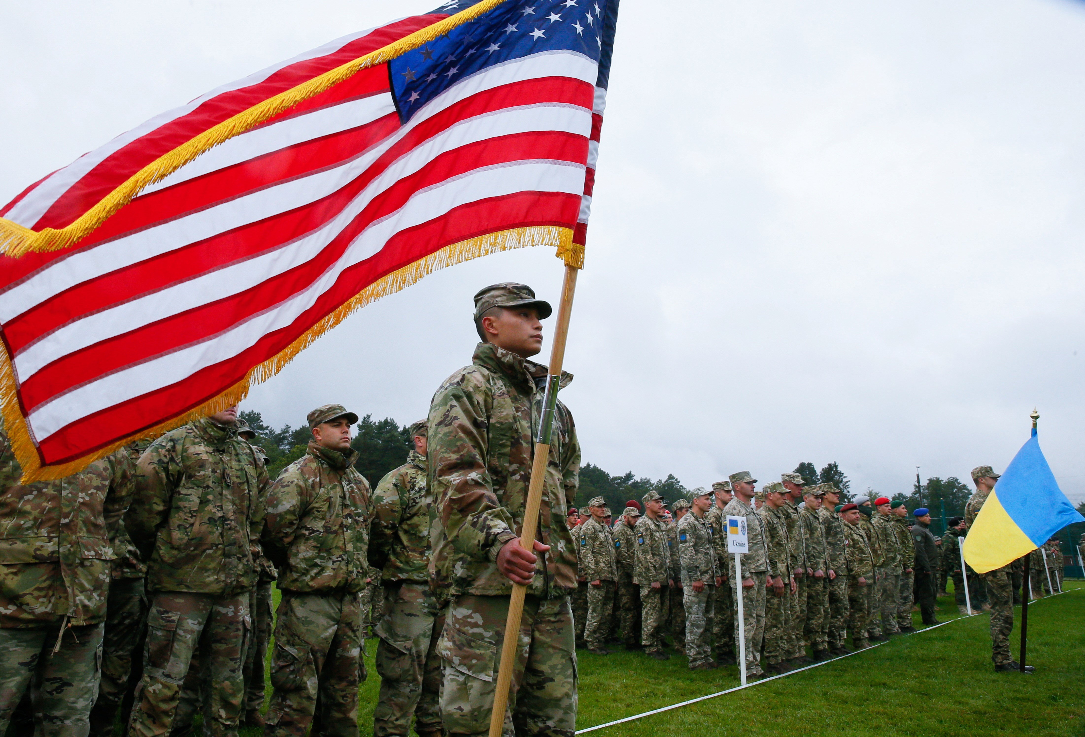 Servicemen of the U.S. and Ukrainian armies attend the opening ceremony of the
