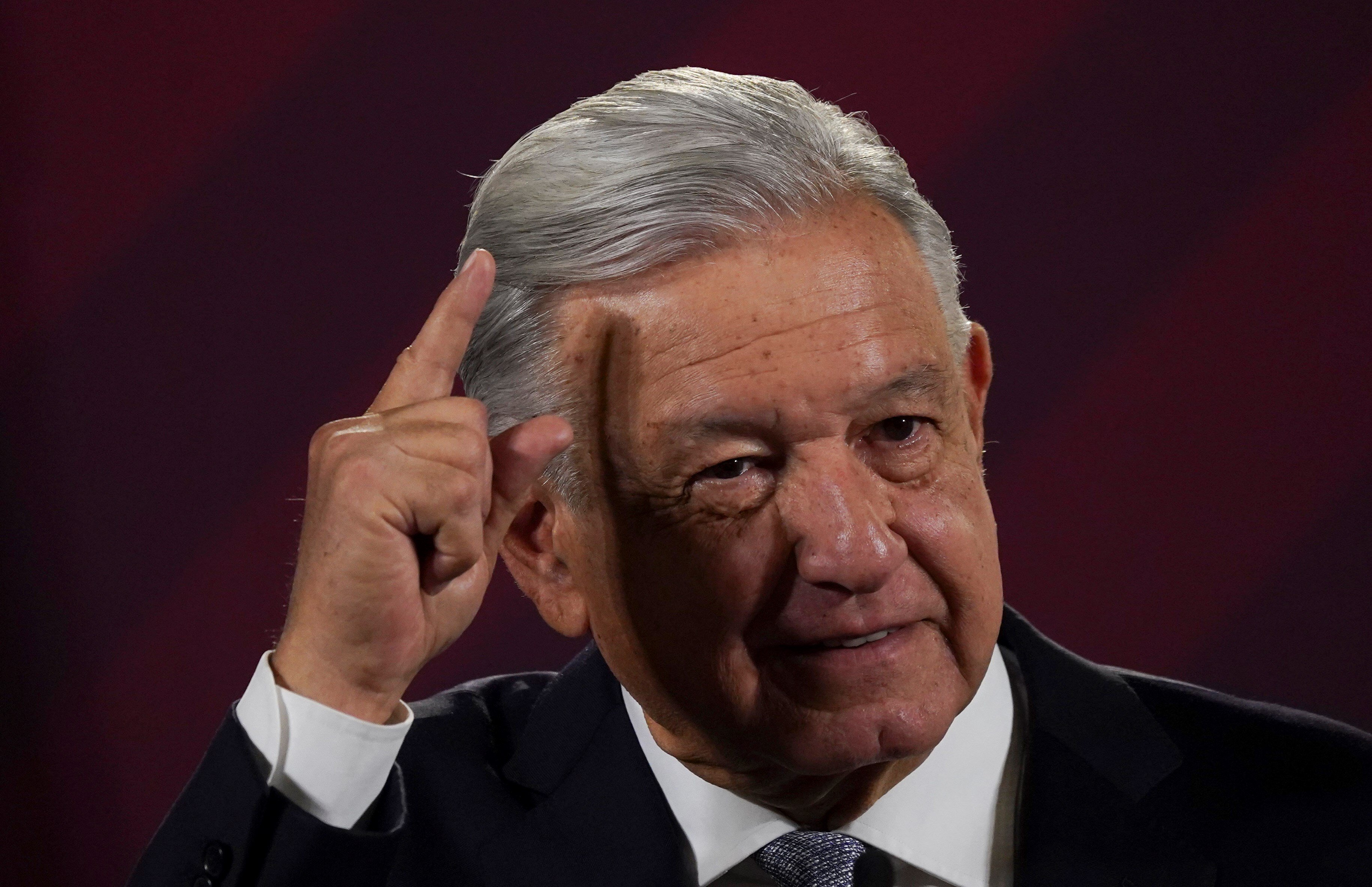 Mexican President Andres Manuel Lopez Obrador gives his regularly scheduled morning press conference at the National Palace in Mexico City, Feb. 28, 2023. (AP)