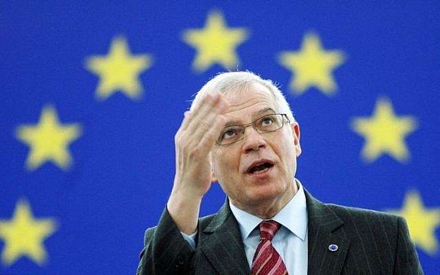 European Parliament President Josep Borrell gives a farewell speech at the European Parliament in Strasbourg (AFP)