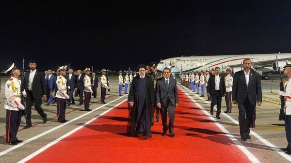 Iranian President Ebrahim Raisi was received by Cuban Foreign Minister while arriving to Cuba on Jun. 14, 2023. (Twitter/@IraninCuba) •
