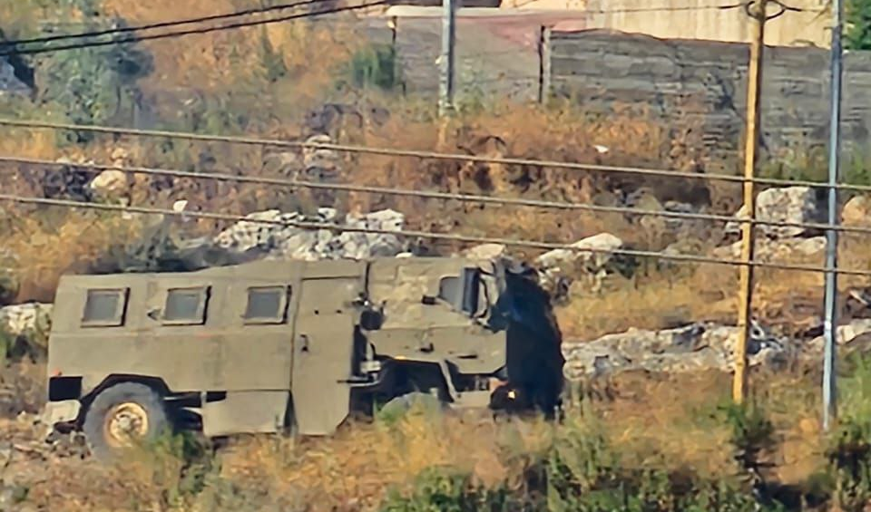 IOF vehicle targeted with locally-made IED gets damaged in Jenin, West Bank, Palestine, on June 19, 2023. (Twitter)