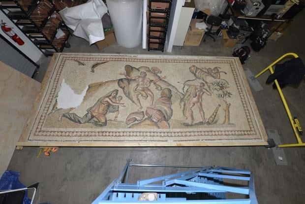 The looted ancient Roman Mosaic weighs about 2,000 pounds and depicts the myth of Hercules rescuing Prometheus. (US DOJ)