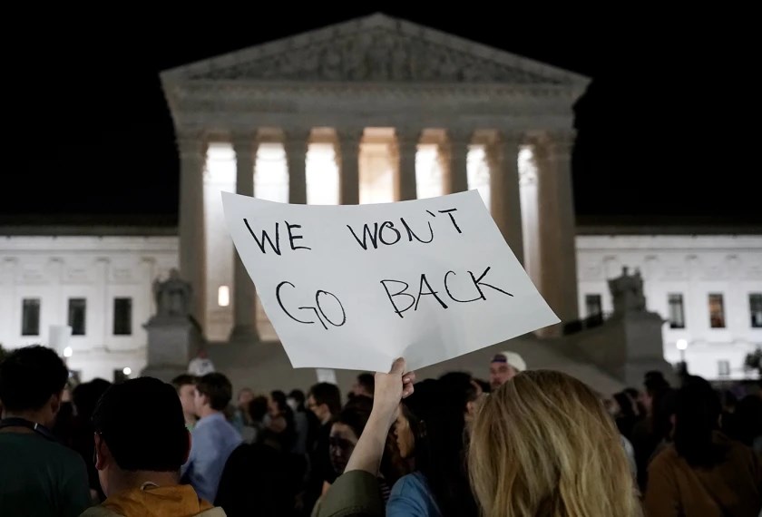 A crowd gathers outside the US Supreme Court after overturning Roe v. Wade on May 2, 2022 (AP)